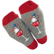 Festival Snowman in Wine Glass Patterned Crew Socks-gray red