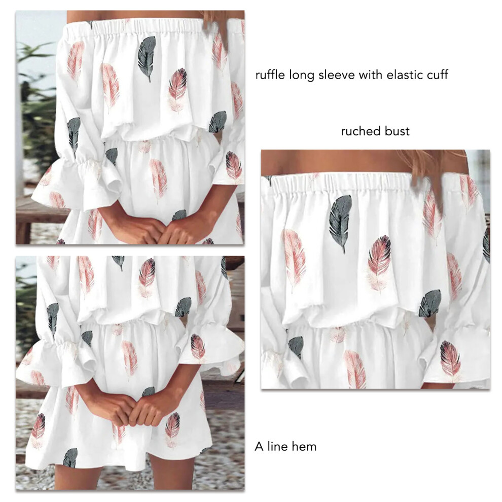 Woman Floral Off Shoulder Dress with Ruffles, High Waist, XL-image-OPC-PMKCV6K-NEW