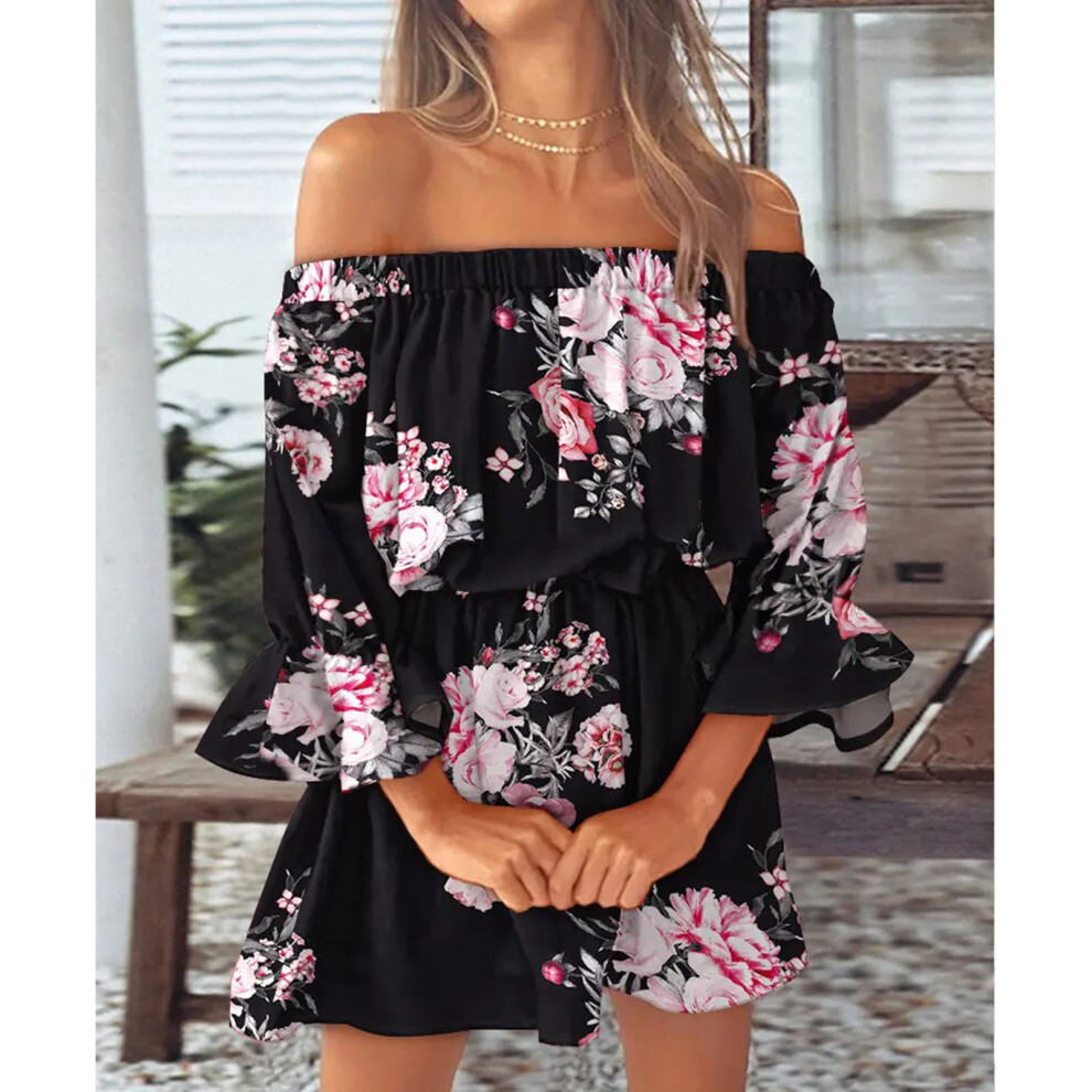 Women's Floral Off-Shoulder Ruffle Dress, High Waist, Sizes S-XL-image-OPC-PMKCV8S-NEW