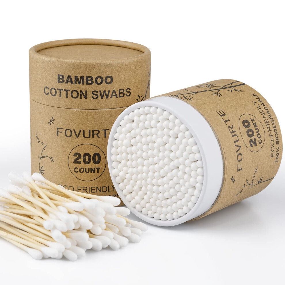 Fovurte Bamboo Cotton Swabs 400 Count, Organic Cotton Swab Round Tips, Natural Wooden Cotton Buds For Ears, Double Heads Ear Sticks Travel, Makeup Rem
