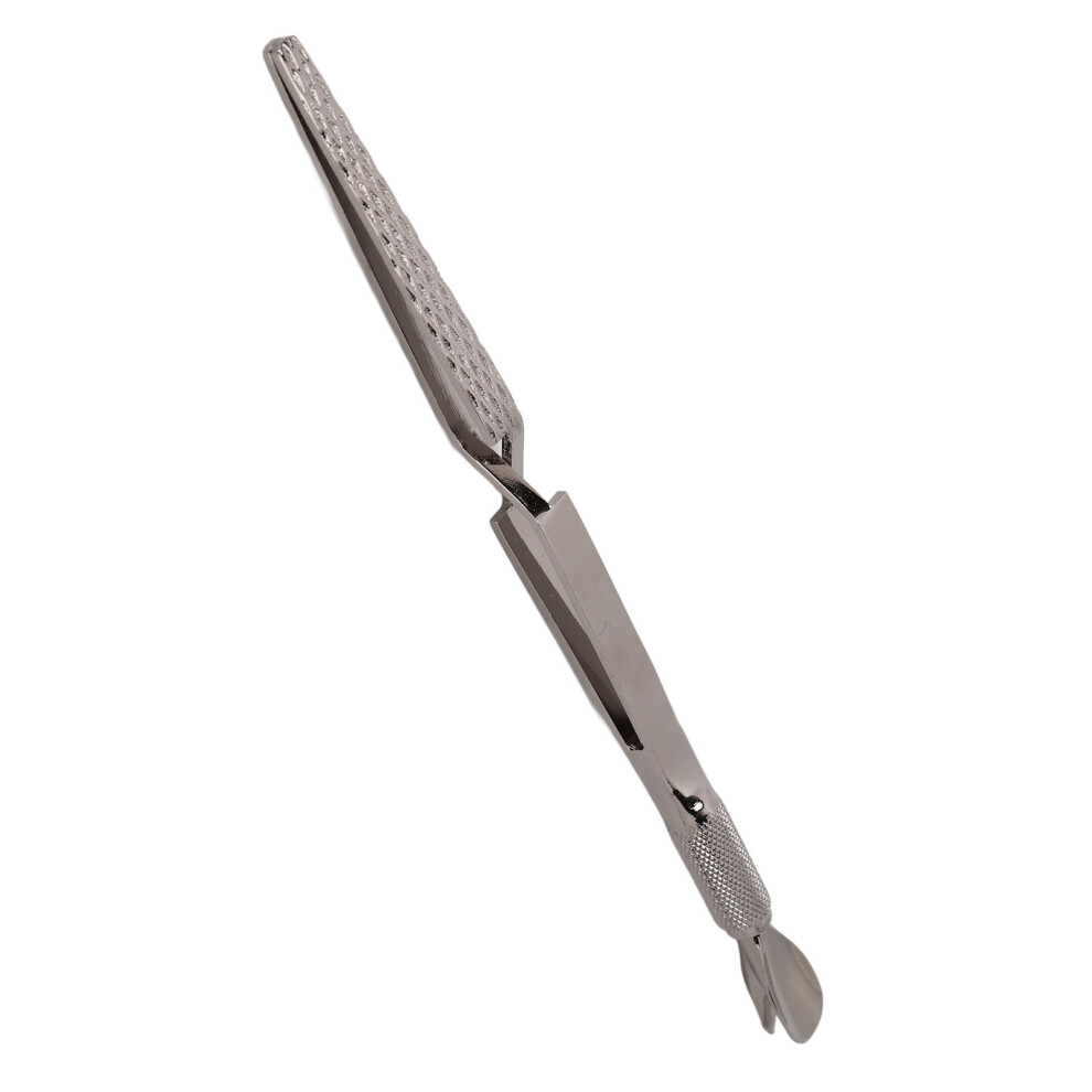 Black Multipurpose Stainless Steel Double End Nail Cuticle Pusher & Tweezers Â Ruthenium