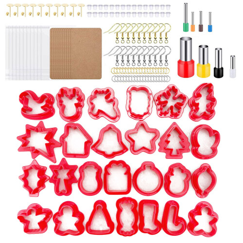 26 Shapes Clay Earring Cutters with Earring Hooks-Style B