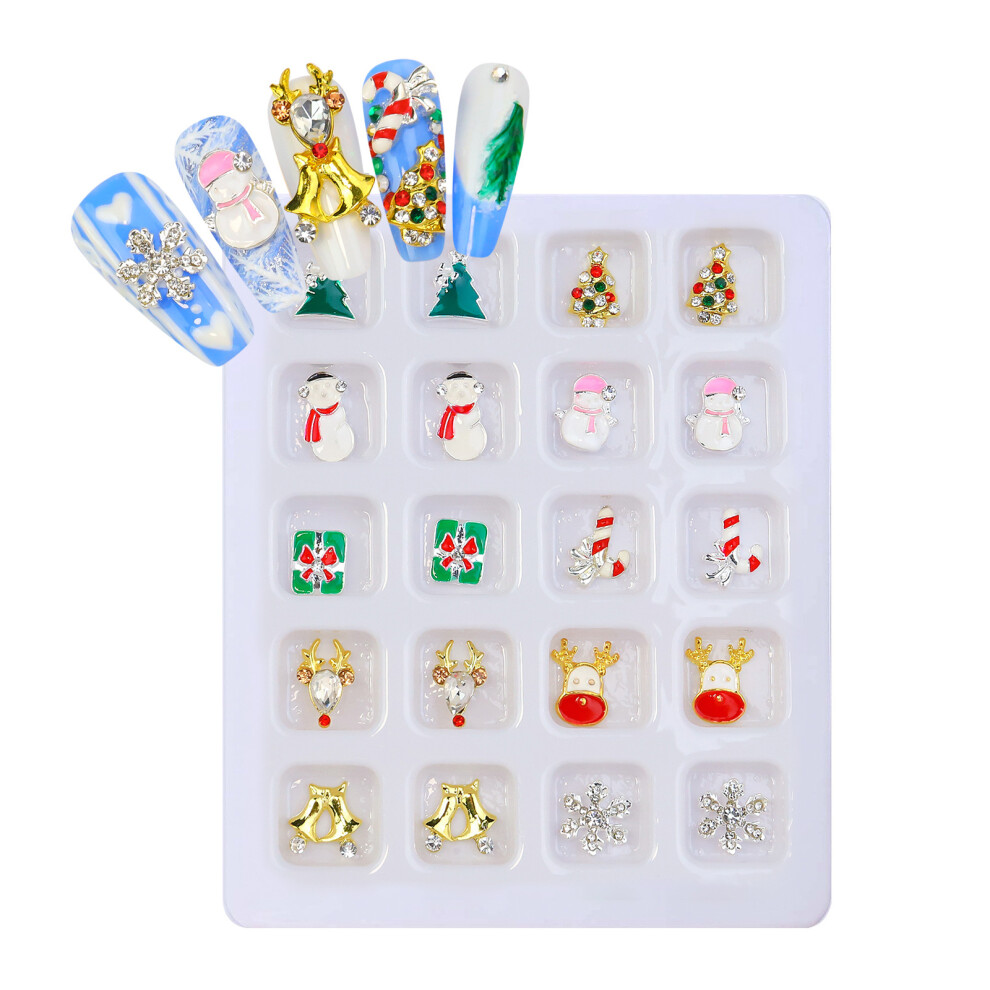 20Pcs Christmas Nail Art Rhinestones Charms 3D Snowflake-B
