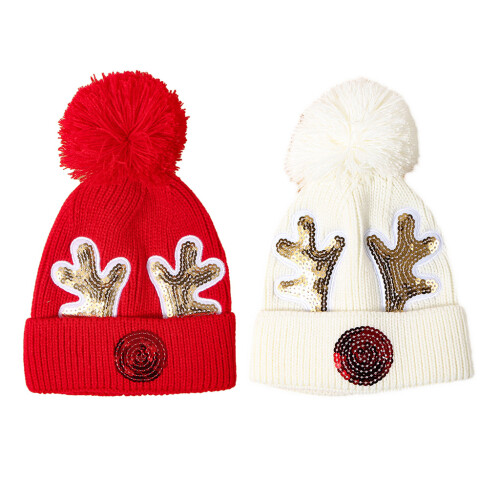 Cute Warm Keeping Caps with Sequins Made Deer Horn-white 1