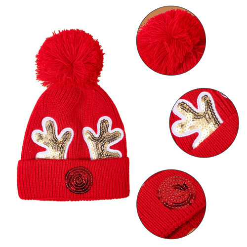 Cute Warm Keeping Caps with Sequins Made Deer Horn-white 2