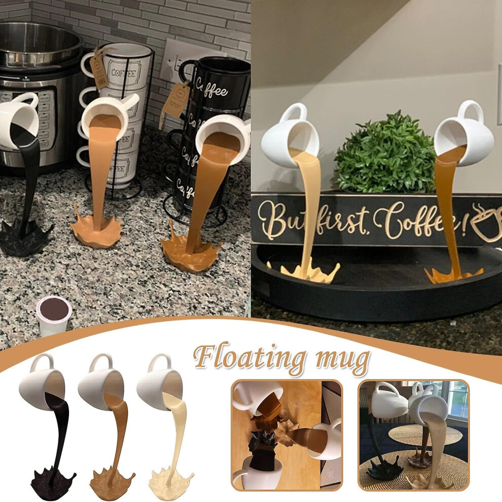 Kikidex (As Show, One Size) Floating Spilling Coffee Cup Sculpture Kitchen Decoration Spilling 3D Resin Pouring Splash Creative Coffee Mug Home Decoration Brown