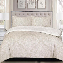 (Damask Beige, Super King) 100% Rich Cotton Bedding Set – Soft Duvet Quilt Cover with Pillowcases | Single, Double, King & Super King"