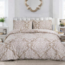 (Royal Damask Beige, Super King) 100% Rich Cotton Bedding Set – Soft Duvet Quilt Cover with Pillowcases | Single, Double, King & Super King"