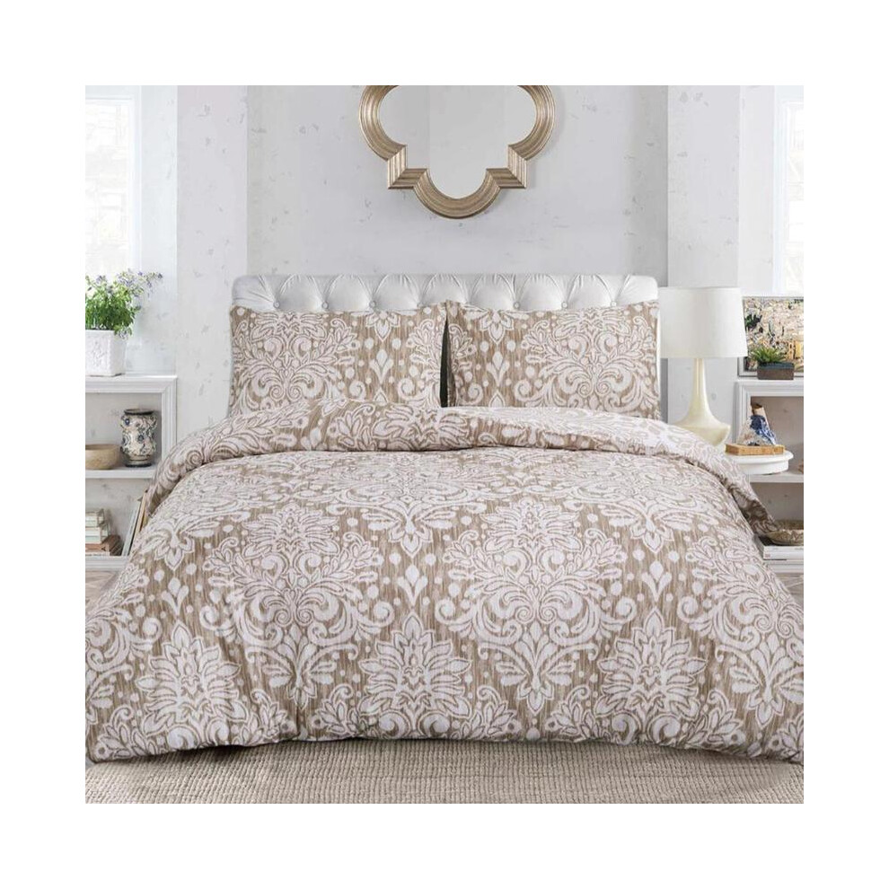 (Royal Damask Beige, Super King) 100% Rich Cotton Bedding Set â Soft Duvet Quilt Cover with Pillowcases | Single, Double, King & Super King"-image-OPC-PMKCXWC-NEW