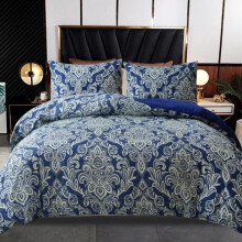 (Royal Damask Blue, Super King) 100% Rich Cotton Bedding Set – Soft Duvet Quilt Cover with Pillowcases | Single, Double, King & Super King"