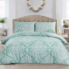 (Royal Damask Green, Single) 100% Rich Cotton Bedding Set – Soft Duvet Quilt Cover with Pillowcases | Single, Double, King & Super King"