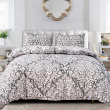 (Royal Damask grey, Double) 100% Rich Cotton Bedding Set – Soft Duvet Quilt Cover with Pillowcases | Single, Double, King & Super King"