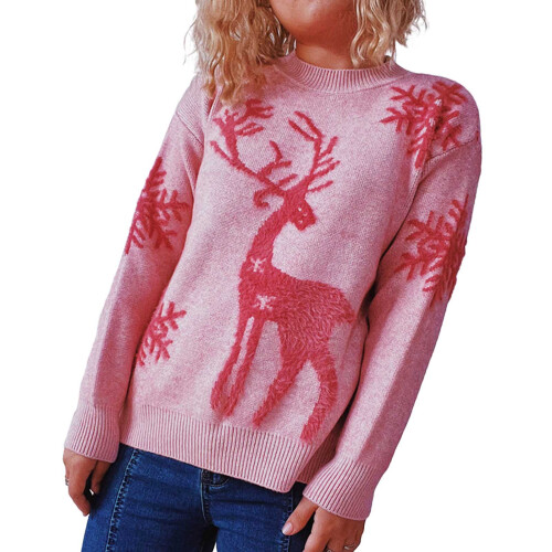 Automne hiver pull de noël femmes pull tricoté à manches-Rose S