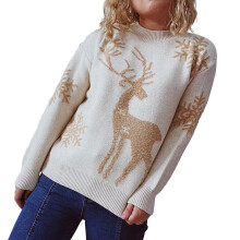 Vêtements de nouvel an, pulls de noël pour femmes, hauts-Beige L