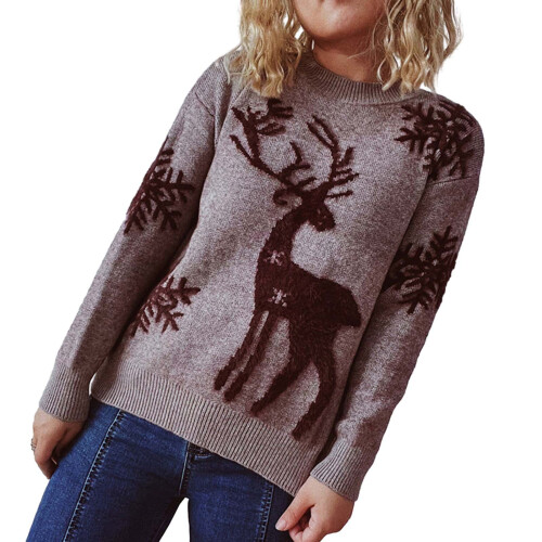 Pull de Noël pour femme en tricot ample à manches-Marron M
