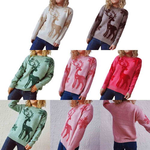 Pull de Noël pour femme en tricot ample à manches-Vert XL 2