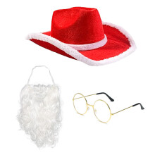 Santa Suit Christmas Cowboy Hat and Eyeglasses-3 piece set