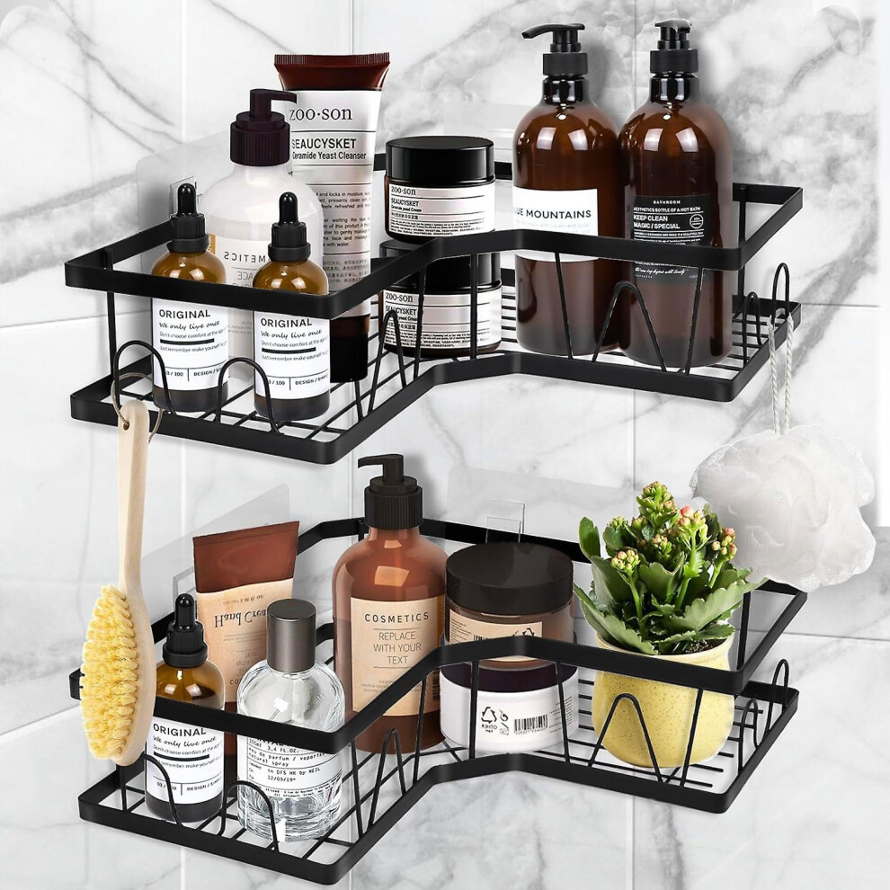 Kikidex (As Show, One Size) Shower Shelf - Corner - No Drilling Required - 11.5247, 13726Cm - (Black) Set Of 2 Black