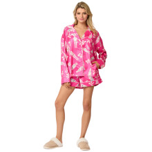 Women's Silk Satins Pajama Set Christmas Sleepwear-rose red XL
