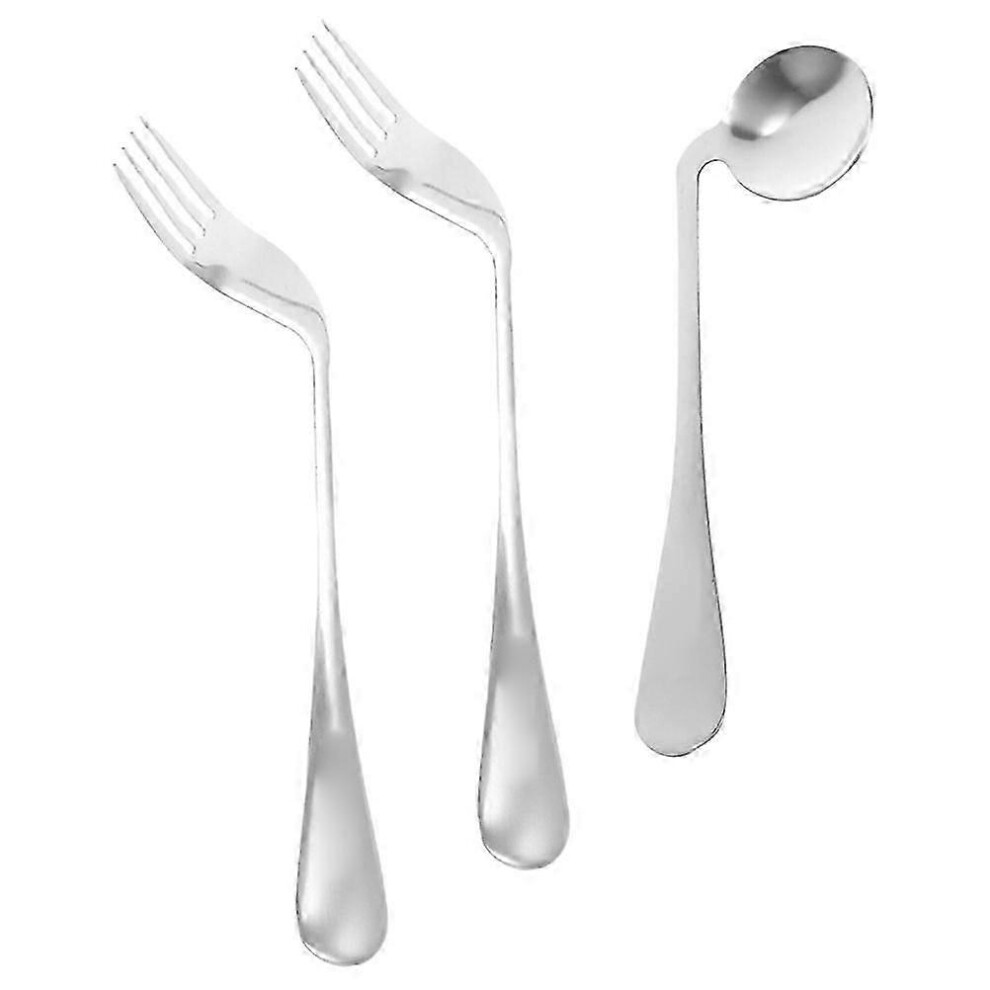 Kikidex (As Show, One Size) Feeding Angled Spoon And Fork Set For Elderly 1Set Ergonomic Lightweight Utensils