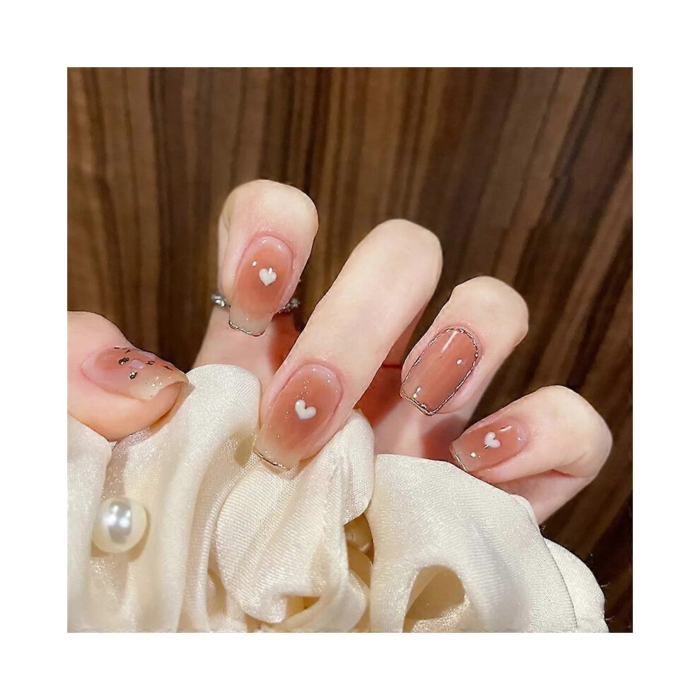 Kikidex (As Show, One Size) Gentle And White Temperament Nude Color Gradient Love Manicure Detachable Wearable Armor