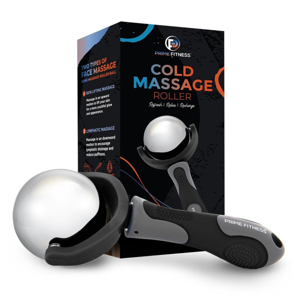 Prime Fitness Cold Massage Roller Ball | Cold Therapy | Ice Roller Ball With Handle | Cryo Stick | Relieve Muscle Pain (Black)
