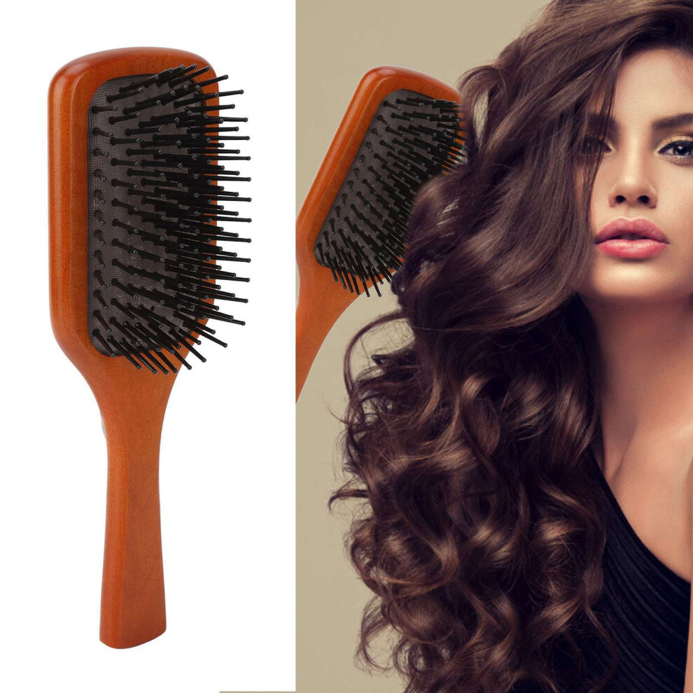 Ergonomic Wooden Paddle Hair Brush with Silicone Detangler, 20x7cm
