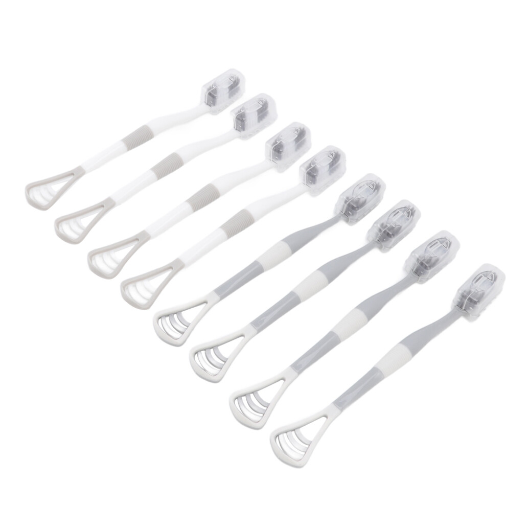 Gray/White 2-In-1 Tongue Cleaner & Toothbrush, Ergonomic Plastic,