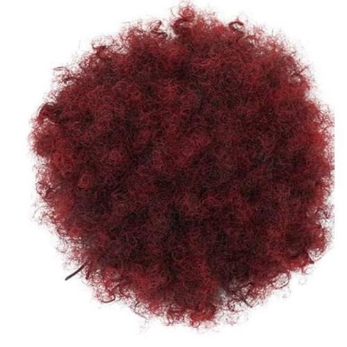 Courte queue de cheval bouclée afro puff synthétique avec cordon de serrage rouge