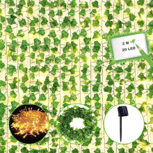 Solar Powered Ivy Garland Lights - 2m 20 LED Artificial Vine String for Garden, Wall & Party Decor