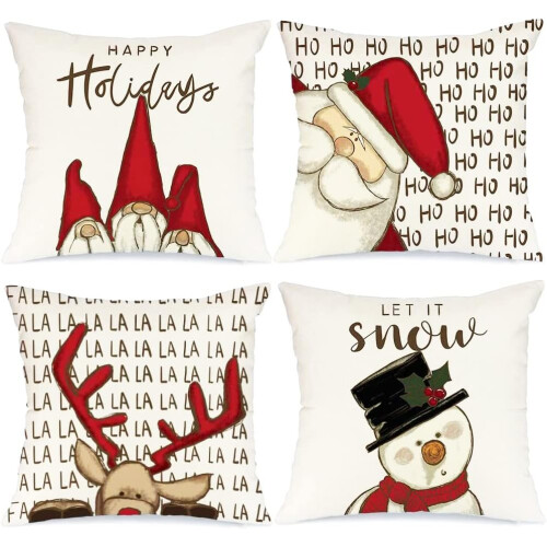 Housses de Coussin de Noël 4 Pièces Blanches 40 x 40 cm