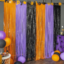 Halloween Dekoration 3 Stück orange lila schwarz Vorhänge — party hintergrund, lametta vorhang, fotokulisse geburtstag