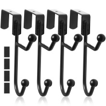 Set of 4 Over-the-Door Hooks - Heavy-Duty Double Hook Hanger Rack for Coats, Towels & Bags, No Drilling Required, Black