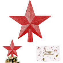Estrella para la Punta del Árbol de Navidad Roja con Purpurina 20 cm