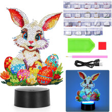 Starnearby Lampka Nocna LED Wielkanocna DIY Królik Malowanie Diamentami