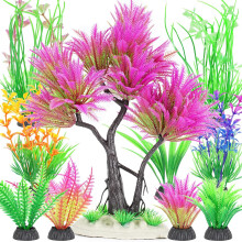 Arbre d'aquarium Rose en Plastique Ensemble avec Buissons Artificiels