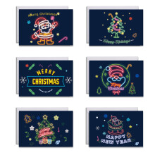 6pcs/set Christmas Greeting Cards with Envelopes Stickers Neon