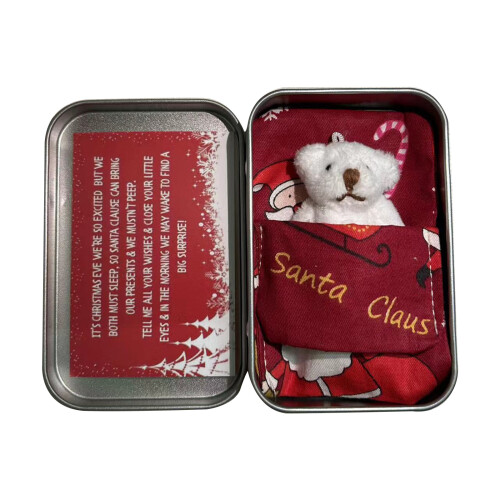 Plush Tiny Bear Doll with Tinbox Kids-White bear red bag b