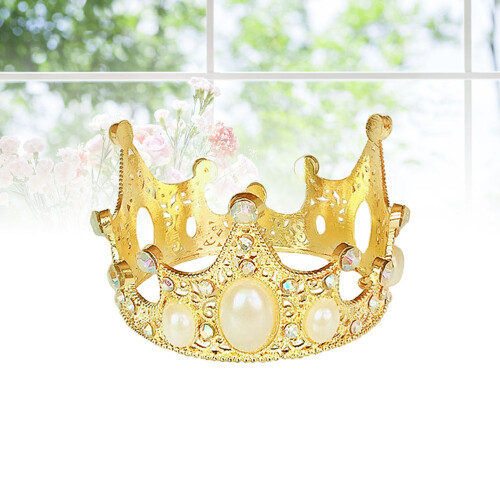 1Stk Cake Crown Geburtstagskronen Gold Metall Mit Perlen 2