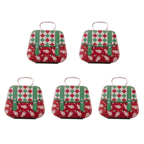 Pack Of 5 Christmas Treat Boxes with Handle Candy Tin-Type D