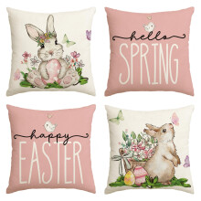Juego de Fundas para Cojines 4 Piezas Pascua Conejitos Mariposas 45x45 cm — decoración primavera, fundas cojines