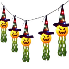 LED Girlande Halloween Dekoration 5 Kürbisse mit leuchtenden Hüten 3 m — halloween beleuchtung außen
