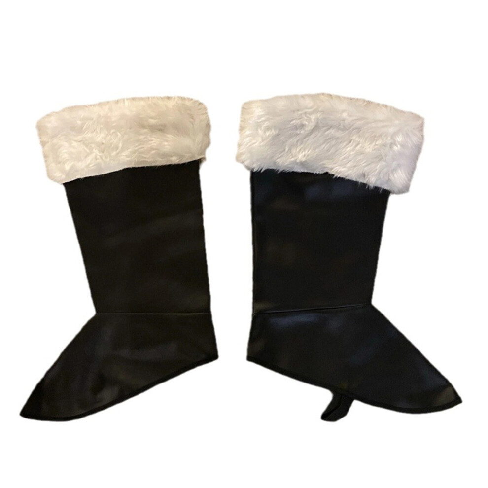 Black Santa Christmas Plush Cuff Pu Leather Leg Warmers