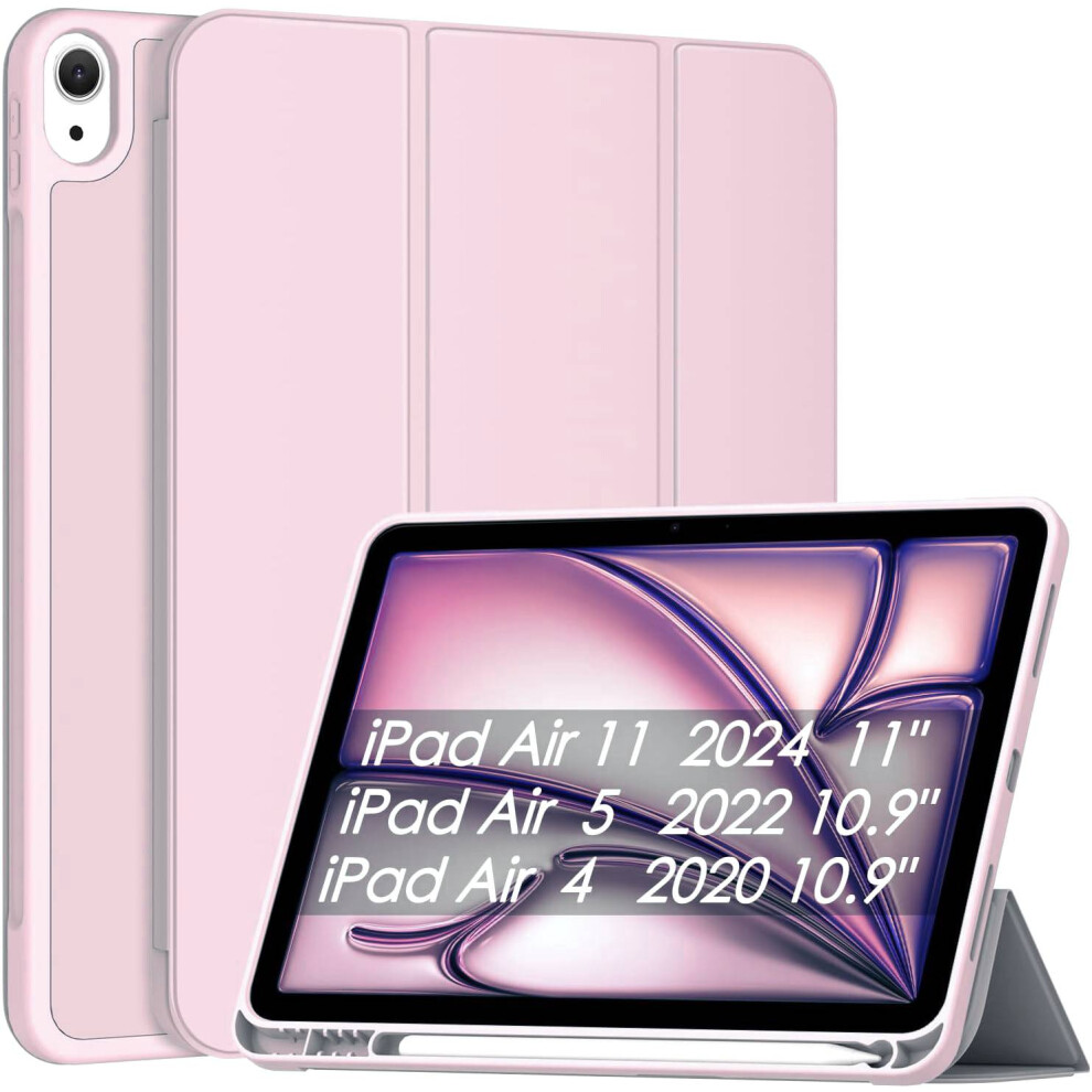 Smart Folio Case For Ipad Air - Protective Cover With Pencil Holder For Air 11" (2024), 10.9" Air 5/4, Auto Wake/Sleep Pink 5902362806106