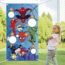 Kids Superhero Bean Bag Toss Game - Outdoor Garden Party Activity for Children with Throwing Bags & Target Banner