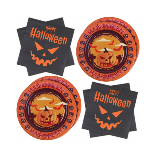 Ensemble d'Assiettes et de Serviettes Jetables pour Halloween, 20 Pièces