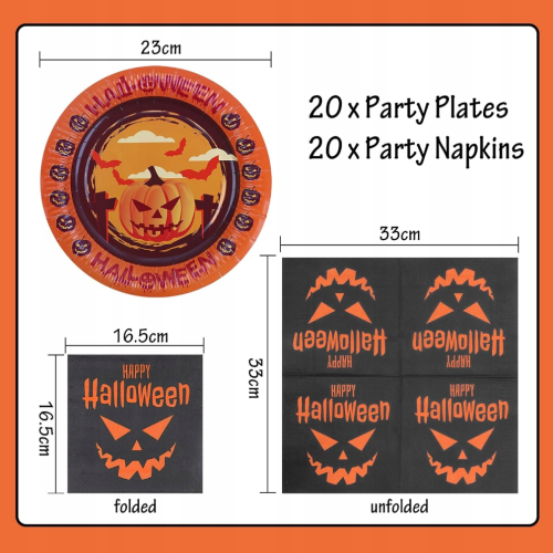Ensemble d'Assiettes et de Serviettes Jetables pour Halloween, 20 Pièces 1