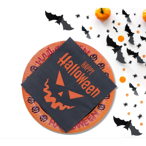 Ensemble d'Assiettes et de Serviettes Jetables pour Halloween, 20 Pièces 2