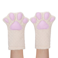 Gants de cuisine Pattes de Chat Matelassés Coton Blanc et Rose