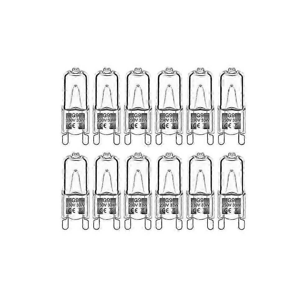 Kikidex (As Show, One Size) 12Pack G9 Halogen Bulbs 33W 230V 2800K Warm 380Lm Clear Capsule Halogen Bulbs Dimmable No Flash No Flicker White